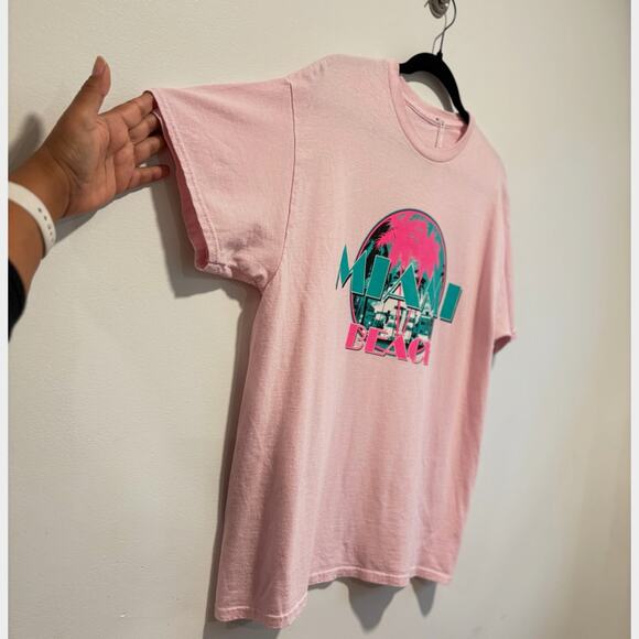 Miami Beach Neon Colors Tee Pink Large Summer fun VTG Style Mens Surfing Florida - Picture 3 of 4